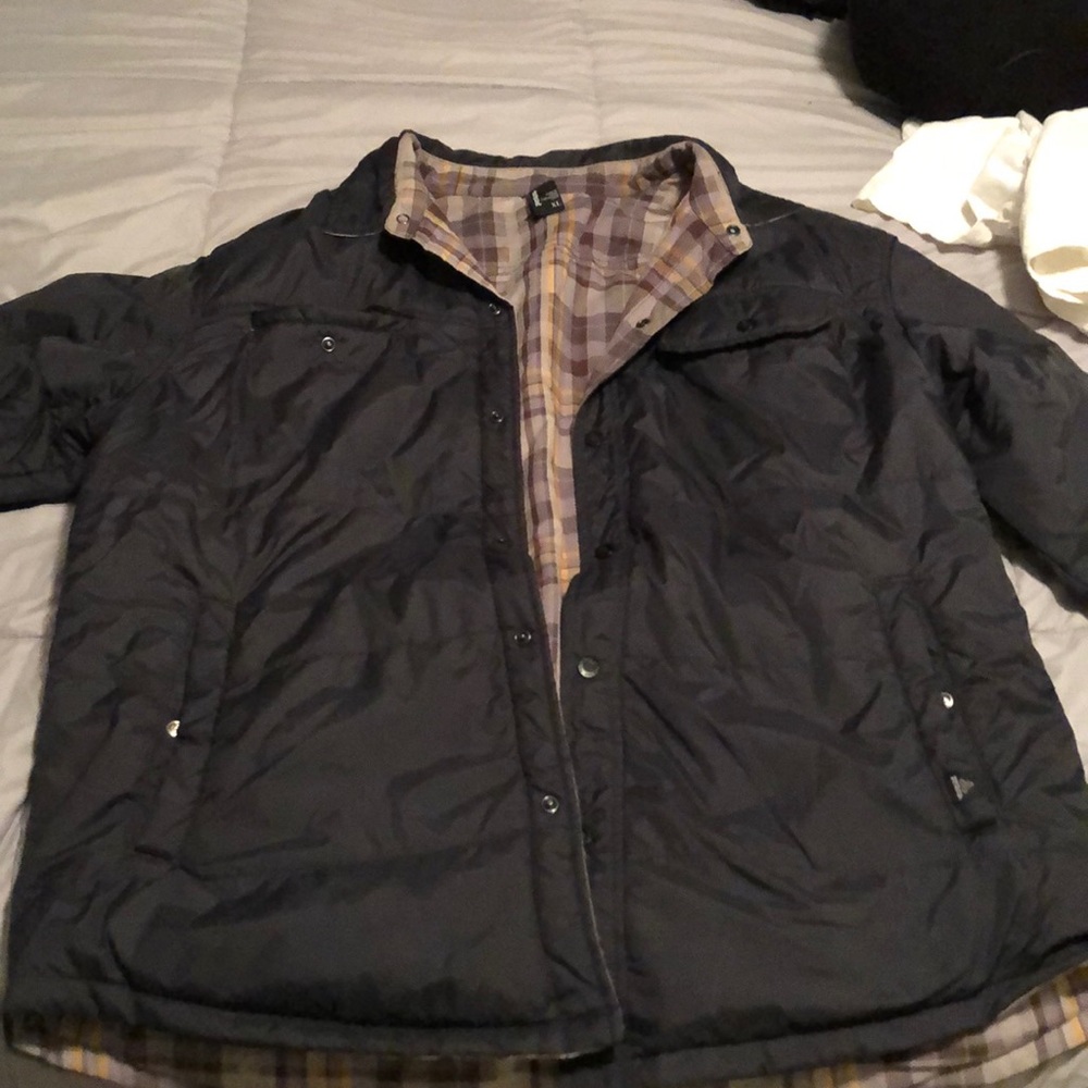 Prana plaid and black jacket